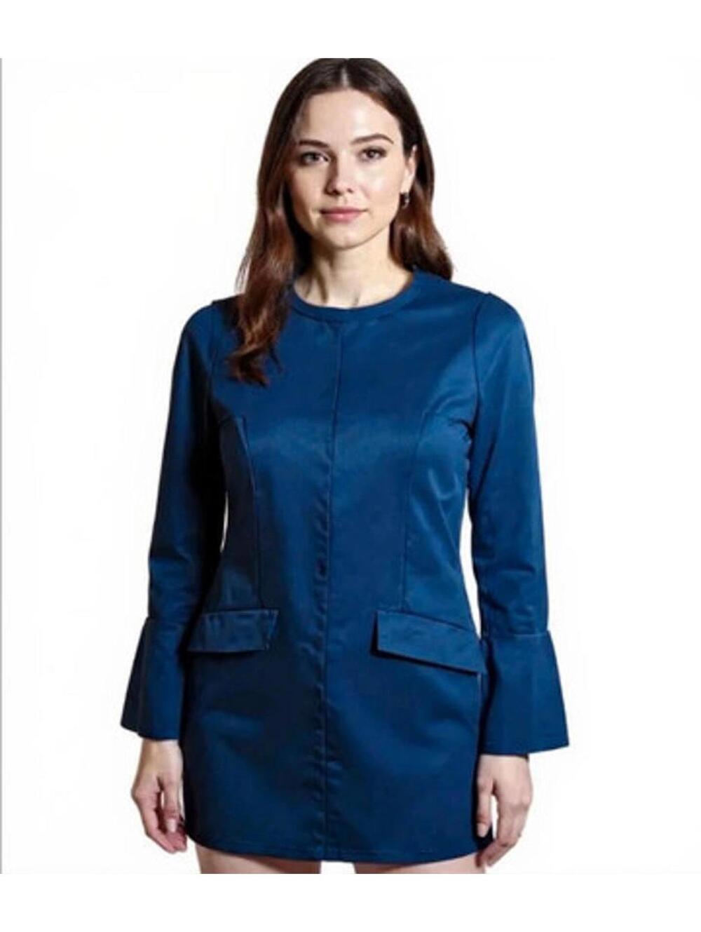 Navy Mini Dress Size S Blue Long Sleeve Tall Bell Sleeves 70s Retro